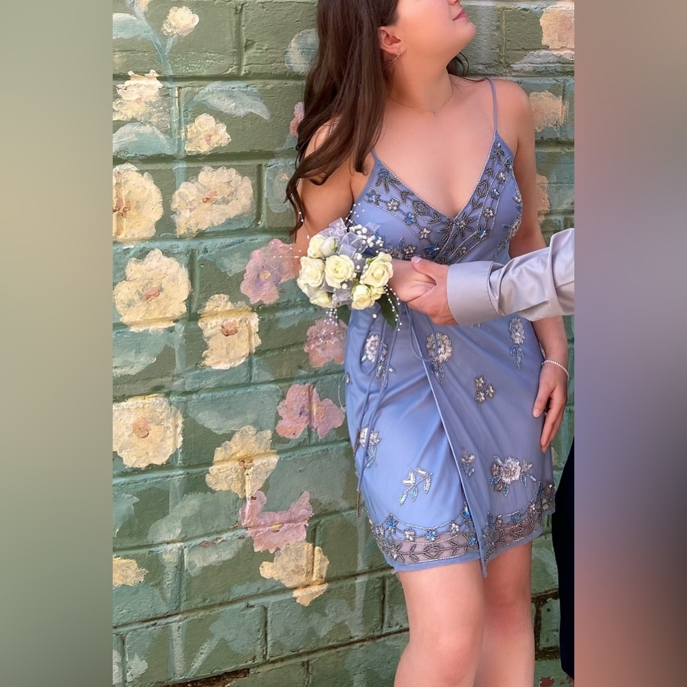 Altar’d State y2k Inspired Baby Blue Beaded Semi Formal Mini Dress Size XS